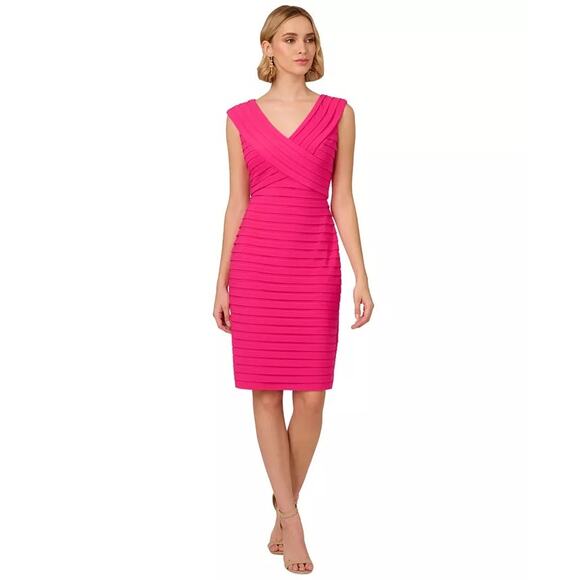 Adrianna Papell NWT Banded Jersey Green Colorful Print Layered Sheath Dress - Picture 13 of 13